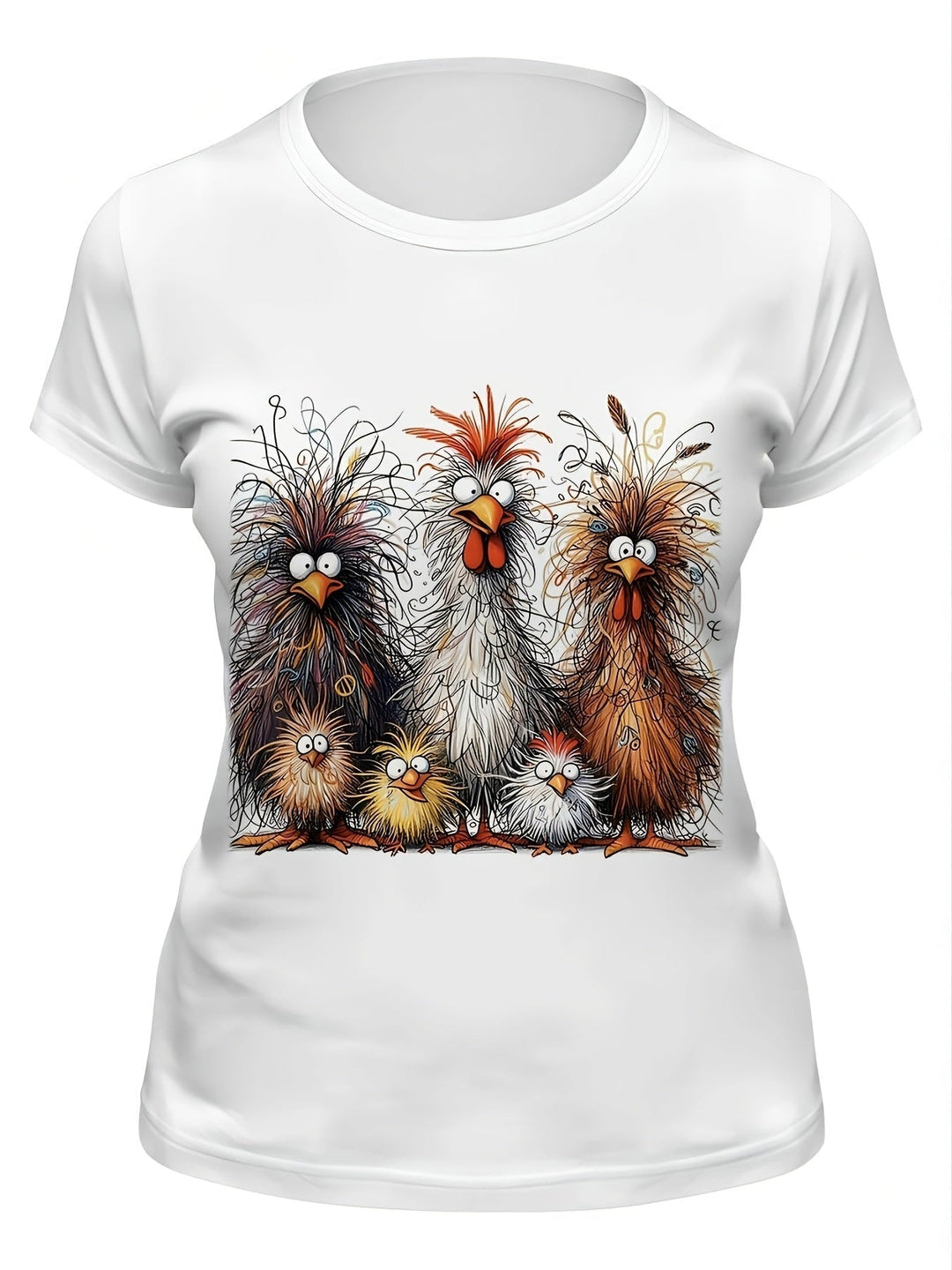 Echoarchiv | Damen T-Shirt Sommershirt mit Hühnerdruck, Rundhalsausschnitt, Kurze Ärmel, Lässig und Komfortabel