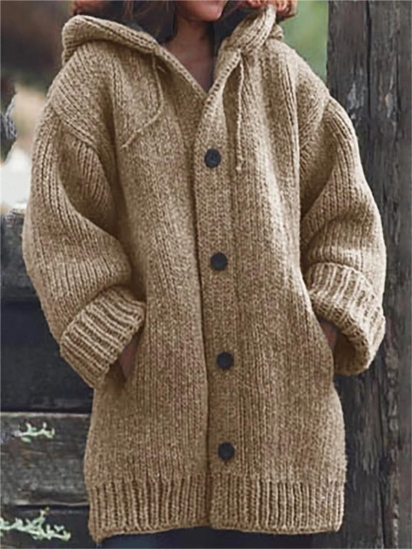 Lange, übergroße Strickjacke mit Kapuze – Veloura