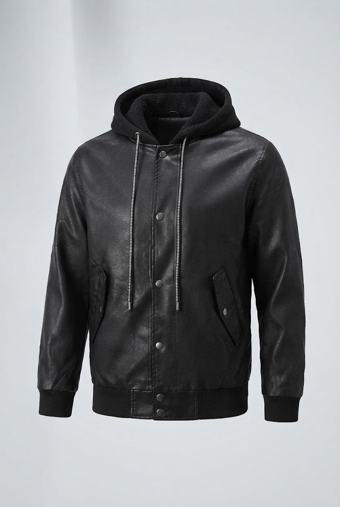 Herren Modische Kunstlederjacke mit Kapuze Echo Archiv