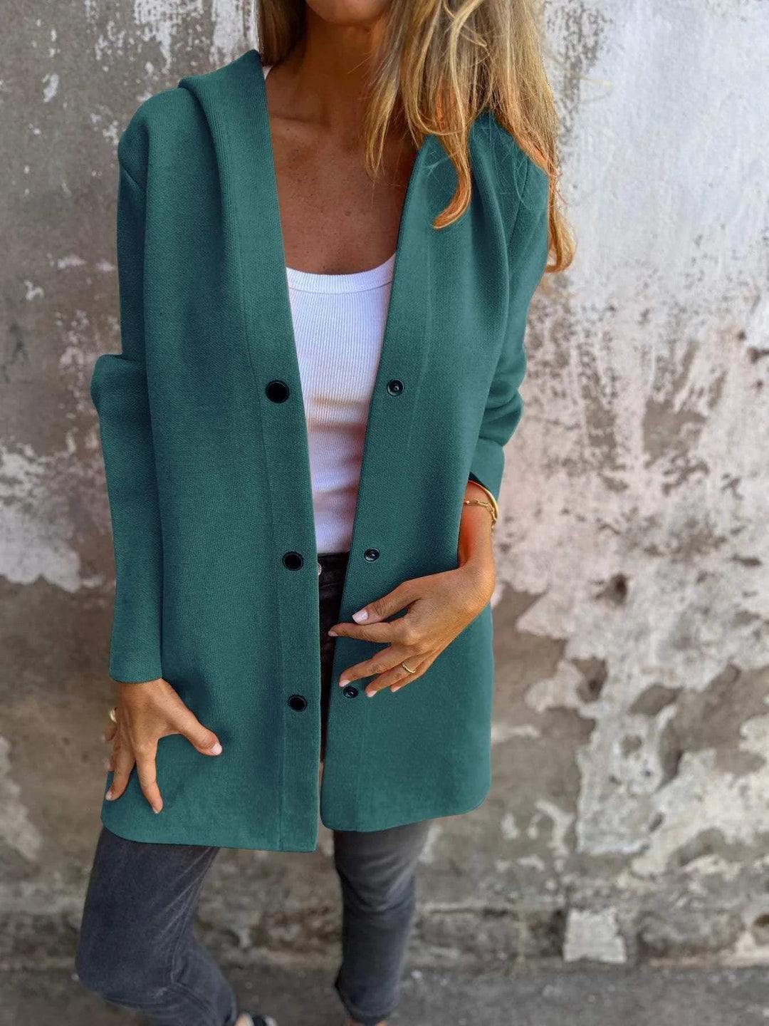 Echoarchiv | Lässiger einreihiger Cardigan mit Kapuze