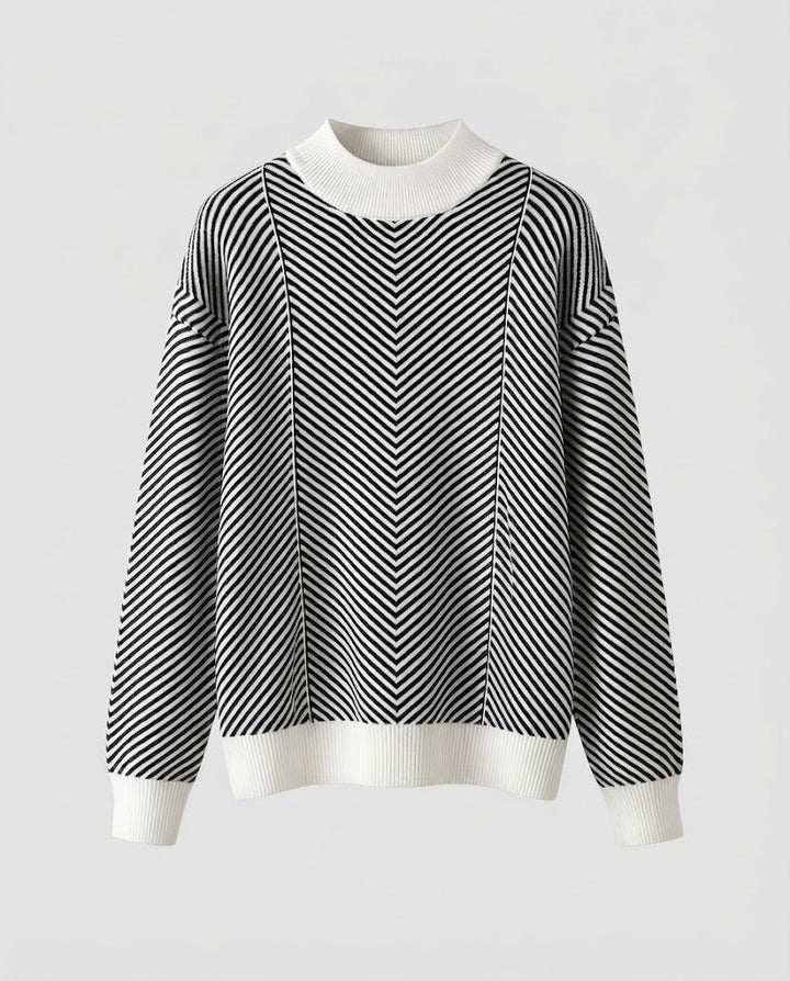 Damen Feinstrick-Pullover mit Chevron-Streifen und leichtem Mockneck Echoarchiv