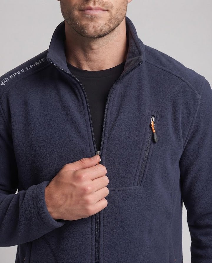 Herren Fleecejacke mit Stehkragen, Reißverschluss-Brusttasche und elastischen Bündchen Echoarchiv