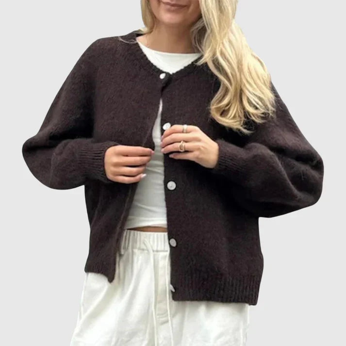 Damen Cardigan mit Rundhalsausschnitt und Knopfverschluss – Veloura