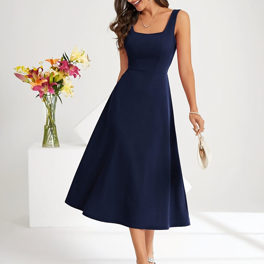 Echoarchiv | Elegantes Kleid mit Trägern Dunkelblau Farbe
