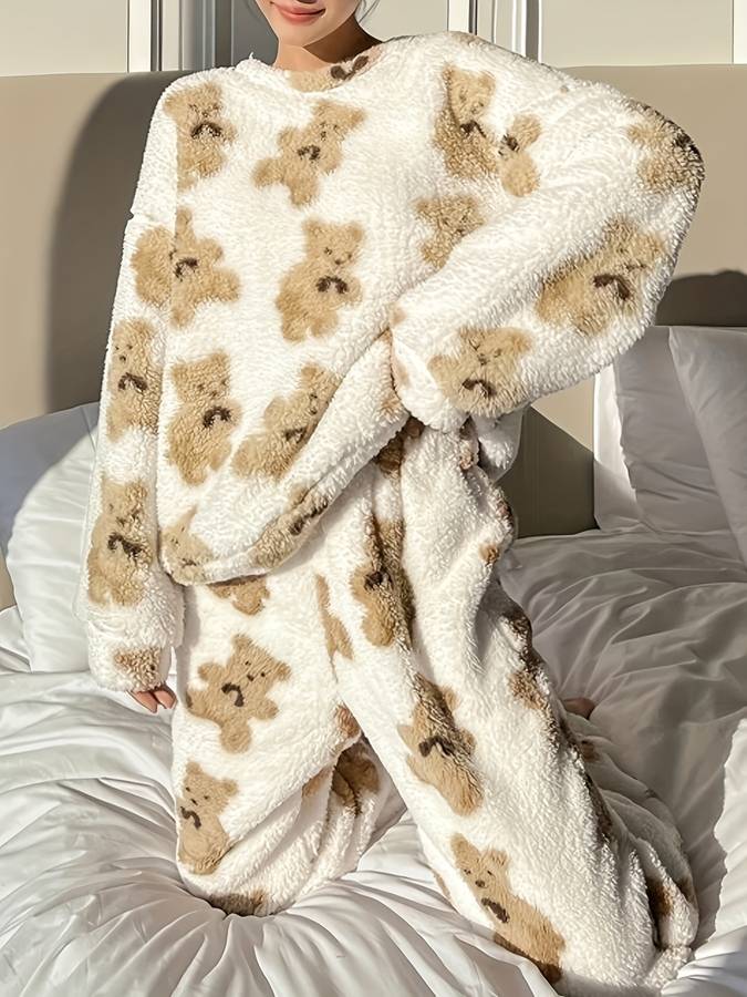 Echoarchiv - Bequemes weißes Bärenmotiv LoungewEchoarchivr-Set für Damen