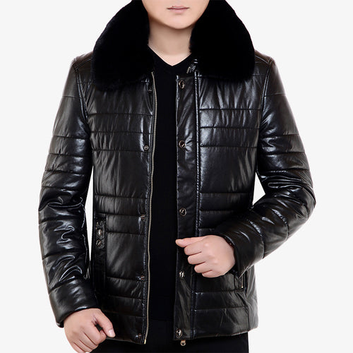 Herren Lederimitat-Steppjacke mit Kunstpelzkragen – Valtoré