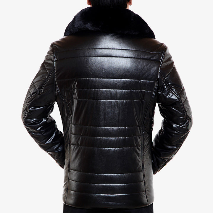 Herren Lederimitat-Steppjacke mit Kunstpelzkragen – Valtoré