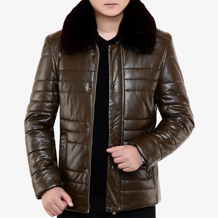 Herren Lederimitat-Steppjacke mit Kunstpelzkragen – Valtoré