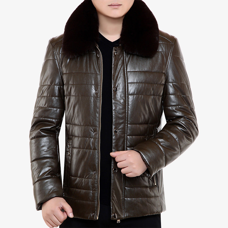 Herren Lederimitat-Steppjacke mit Kunstpelzkragen – Valtoré