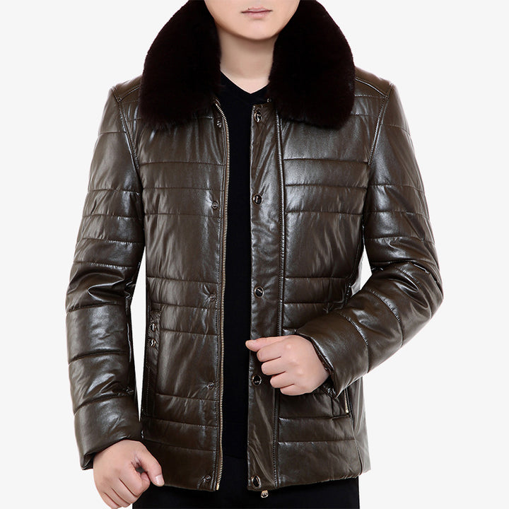Herren Lederimitat-Steppjacke mit Kunstpelzkragen – Valtoré