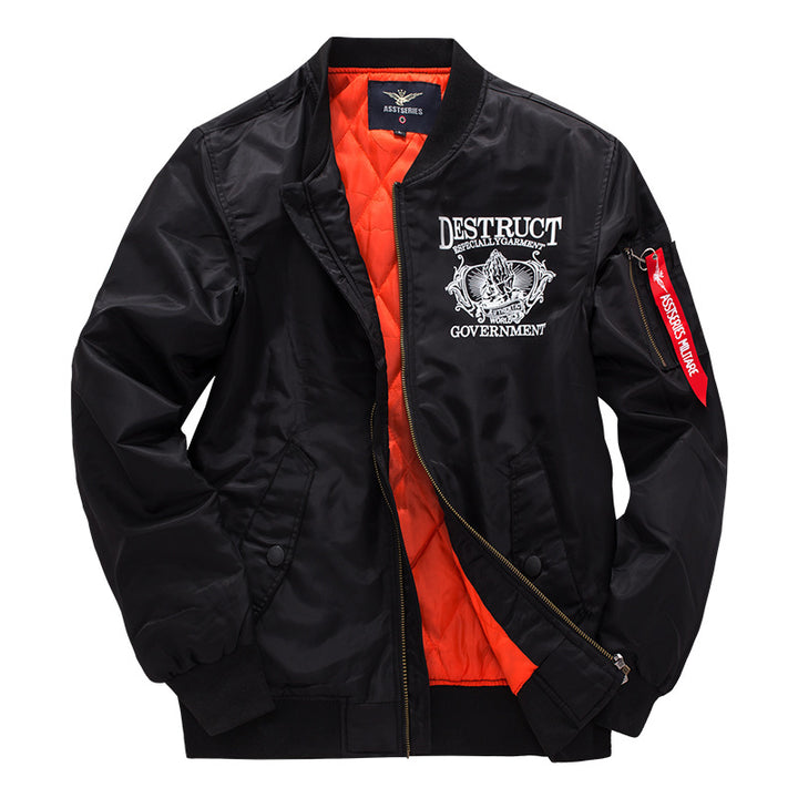 Männer's  bestickte Rebellion Grafik gefütterte Bomberjacke mit Ärmel-Reißverschluss Utility-Tasche Echo Archiv