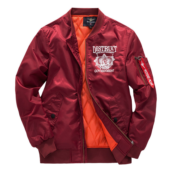 Männer's  bestickte Rebellion Grafik gefütterte Bomberjacke mit Ärmel-Reißverschluss Utility-Tasche Echo Archiv