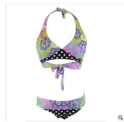 Damen Triangel-Bikini mit lebhaftem Blumenmuster und gepunktetem Höschen Echo Archiv