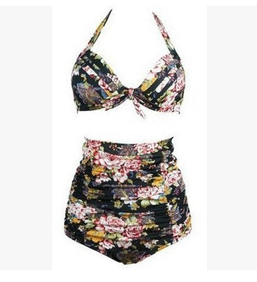 Damen Hoch tailliertes Bikini-Set mit floralem Design und Raffungen Echo Archiv