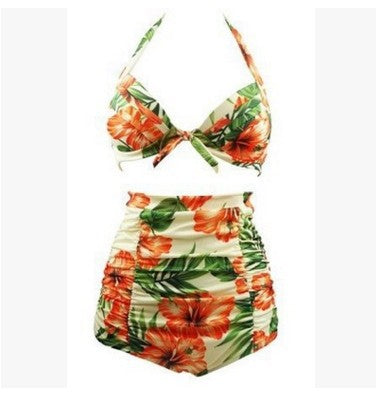 Damen Hoch tailliertes Bikini-Set mit floralem Design und Raffungen Echo Archiv