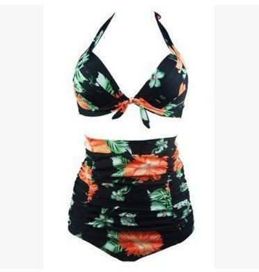 Damen Hoch tailliertes Bikini-Set mit floralem Design und Raffungen Echo Archiv