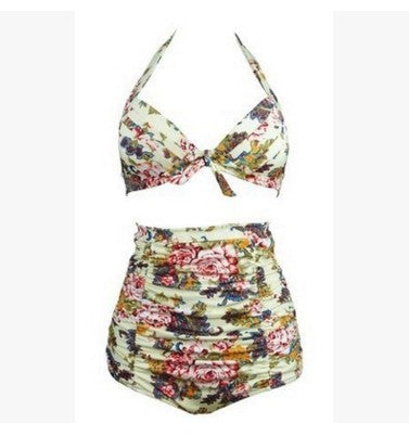 Damen Hoch tailliertes Bikini-Set mit floralem Design und Raffungen Echo Archiv