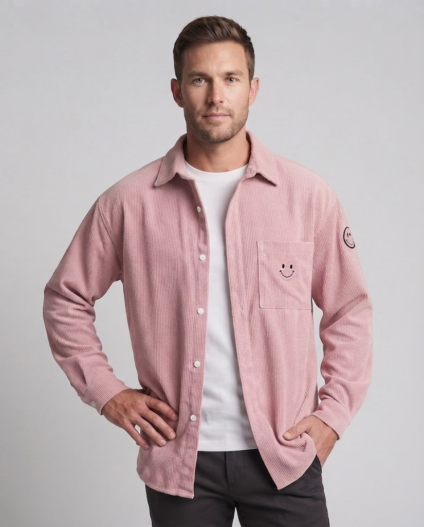 Herren Casual Cord-Jacke mit lässigem Design und Smiley-Detail Echoarchiv