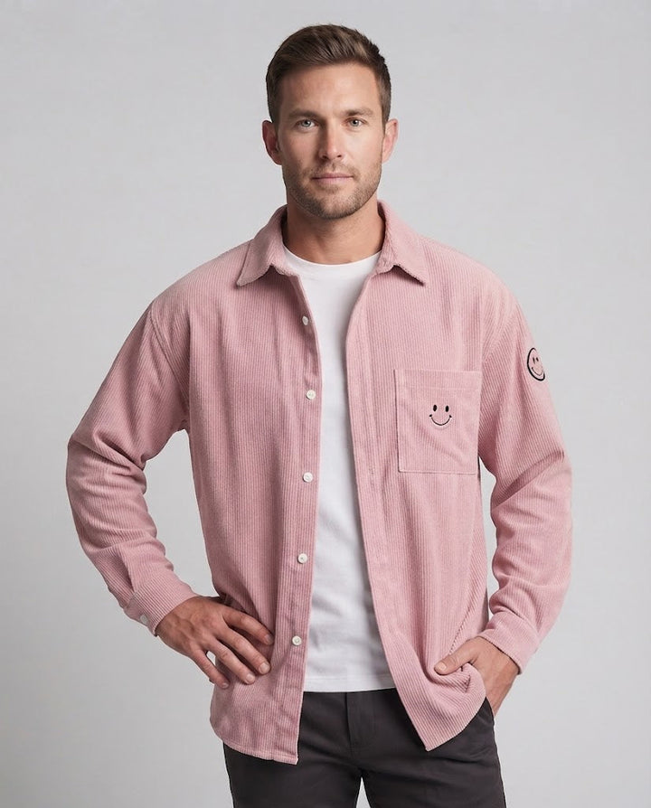 Herren Casual Cord-Jacke mit lässigem Design und Smiley-Detail Echoarchiv