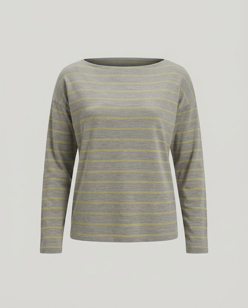 Damen Oversize-Langarmshirt mit feinen Streifen und off-shoulder Effekt Echo Archiv
