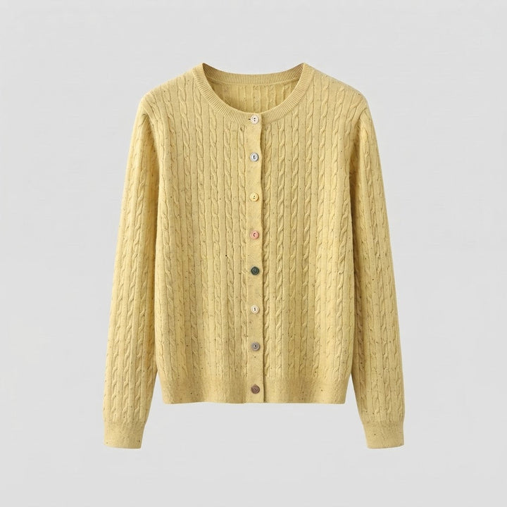 Damen Feinstrick-Cardigan mit Zopfmuster und bunten Knöpfen Echoarchiv