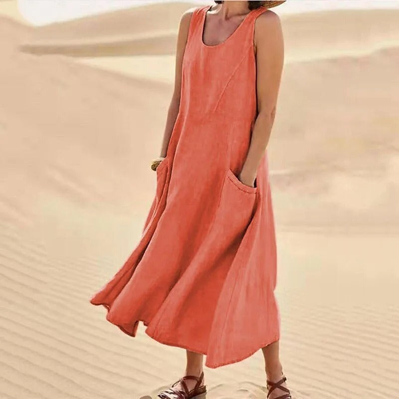 Echoarchiv - Leinen-Baumwoll-Ärmelloses Kleid für Frauen