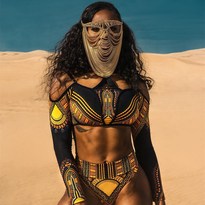 Damen Crop-Top Bikini mit langen Ärmeln und innovativem Muster Echo Archiv