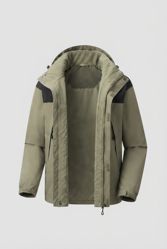 Herren Zwei-Lagen Softshell Outdoor-Jacke mit herausnehmbarer Fleece-Innenjacke und Kapuze Echo Archiv
