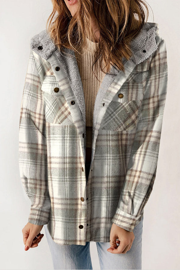 Echoarchiv | Knopf Sherpa gefütterte Kapuzen-Flanelljacke