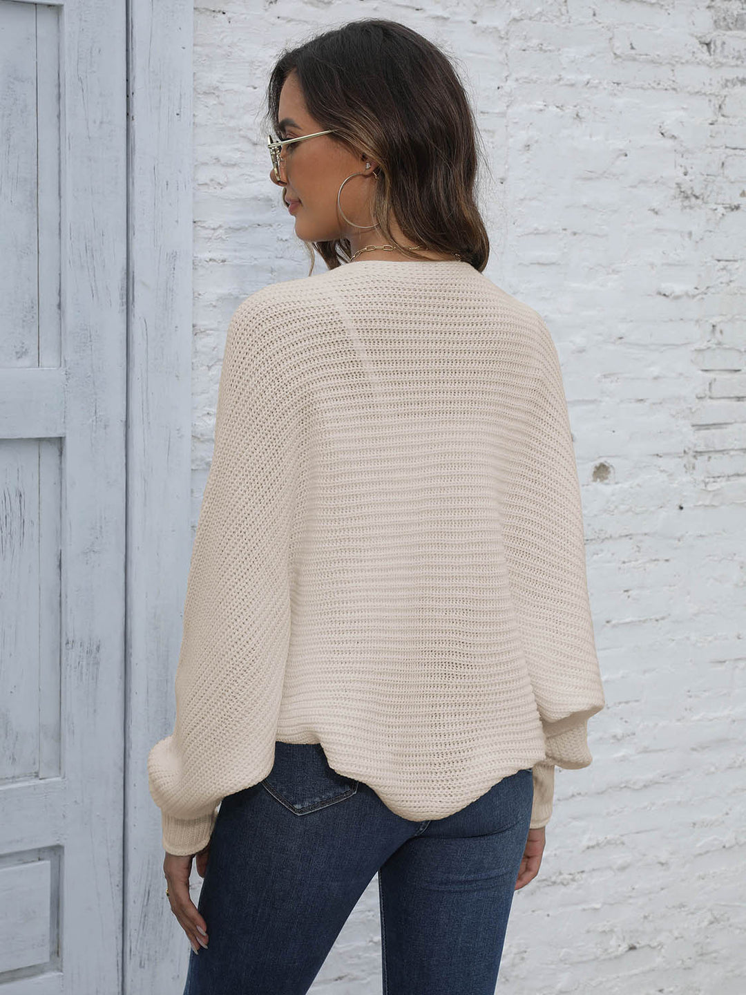 Bat Sleeve Offenes Front Kurzes Cardigan – Veloura