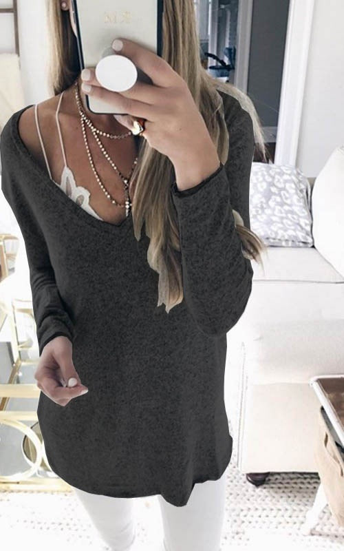 Damen feinstrick Tunika mit tiefem V-Ausschnitt und lässigem Oversized-Schnitt Echoarchiv