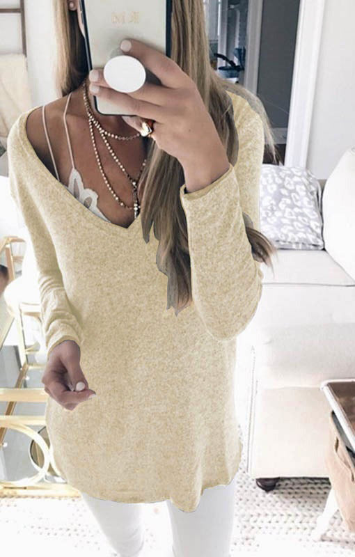 Damen feinstrick Tunika mit tiefem V-Ausschnitt und lässigem Oversized-Schnitt Echoarchiv