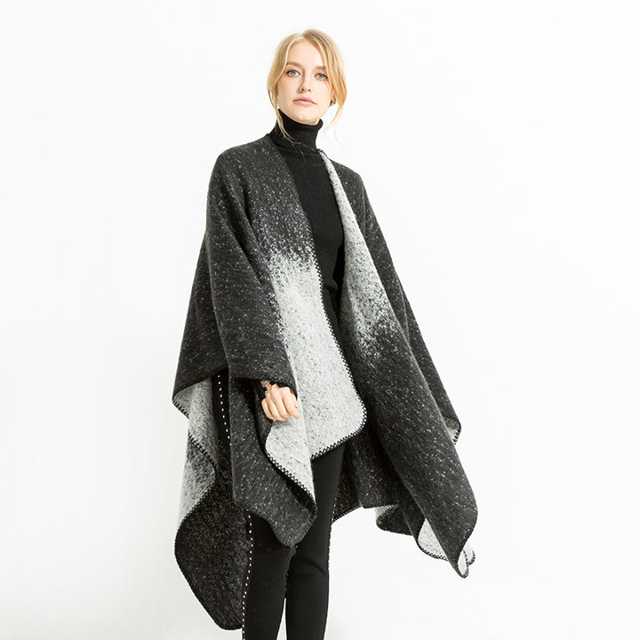 Damen Oversize-Ruana aus Wollmix mit Farbverlauf und Zierkettelnaht – Montévia