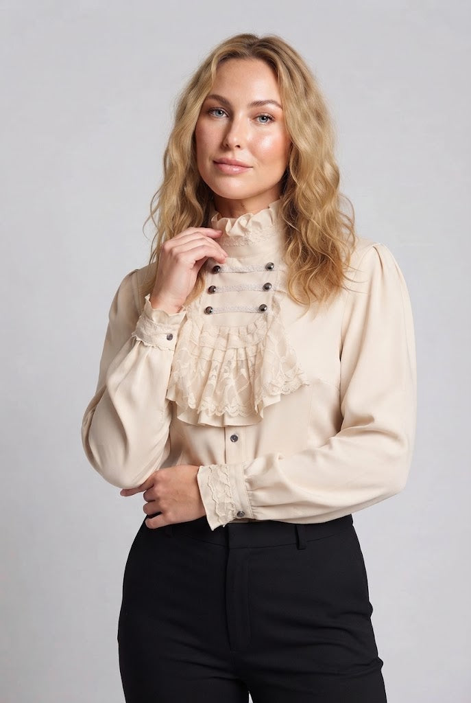 Damen Elegante Rüschenshirt mit hochwertiger Spitze und maßgeschneidertem Schnitt Echo Archiv
