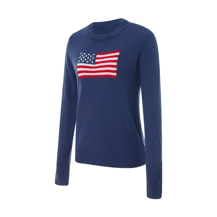 Streetwear Herbst Strickpullover mit Amerikanischer Flagge für Frauen – Mavelle