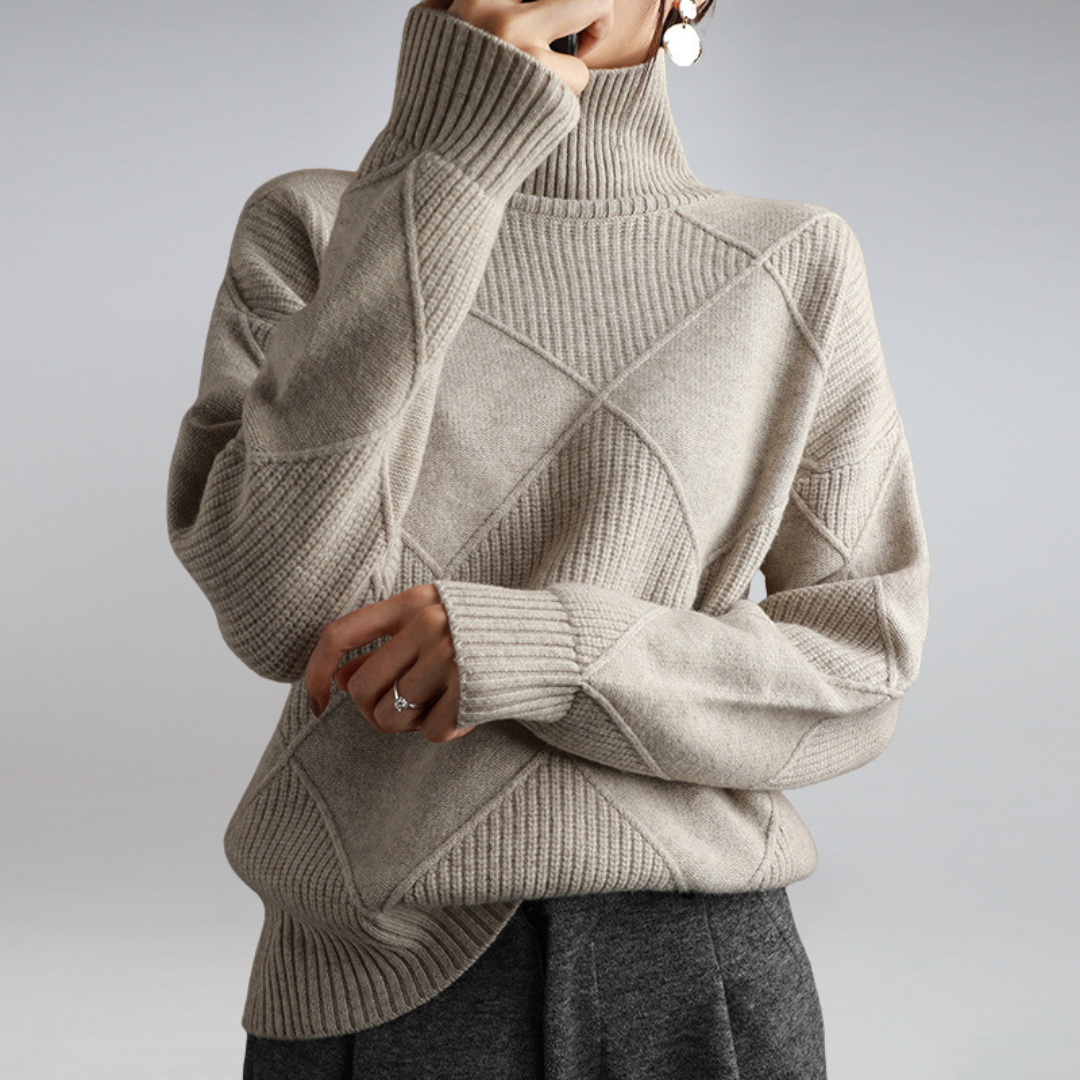 Damen Rollkragenpullover Strickpullover mit geometrischem Muster