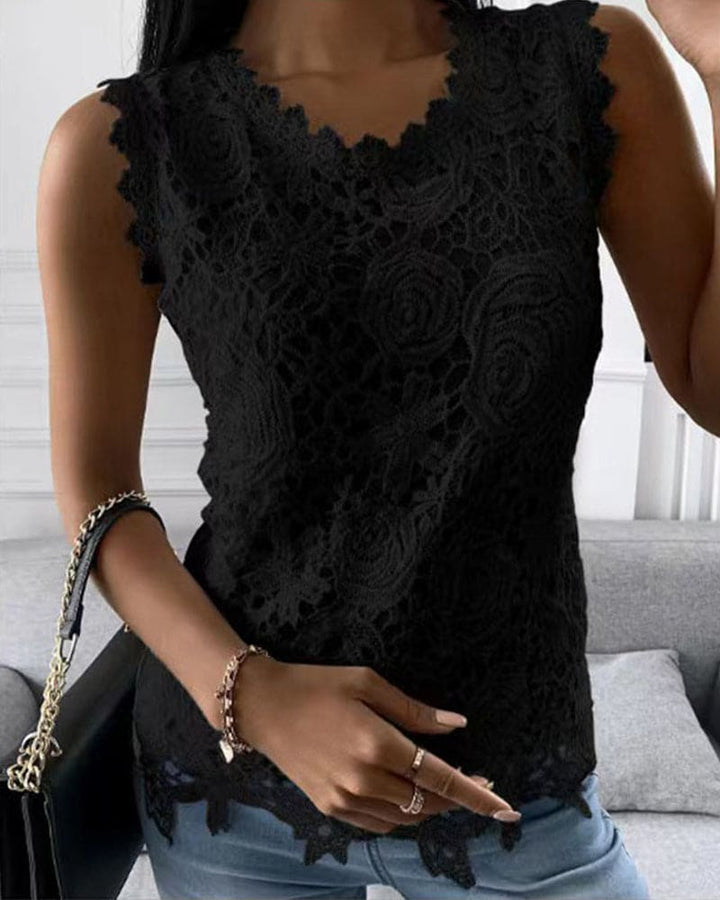 Echoarchiv | Elegante Bluse in Einer Einfarbigen Farbe mit Spitze