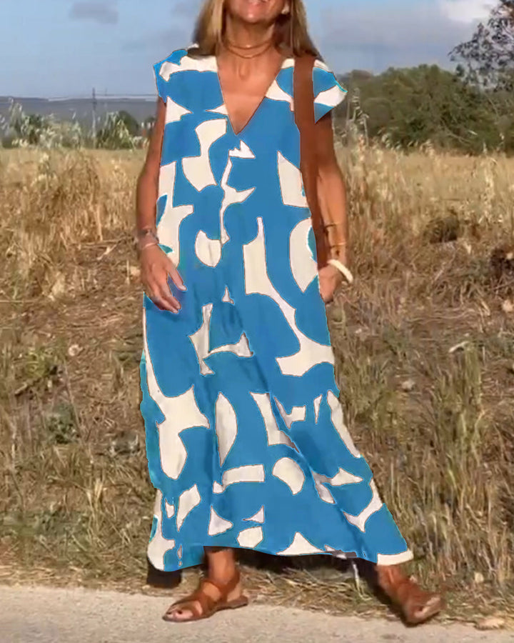 Echoarchiv | Amara Maxikleid mit Print und V-Ausschnitt