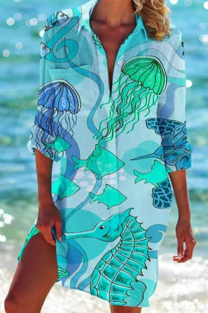 Echoarchiv - Lange Strandbluse mit Meeresmotiv