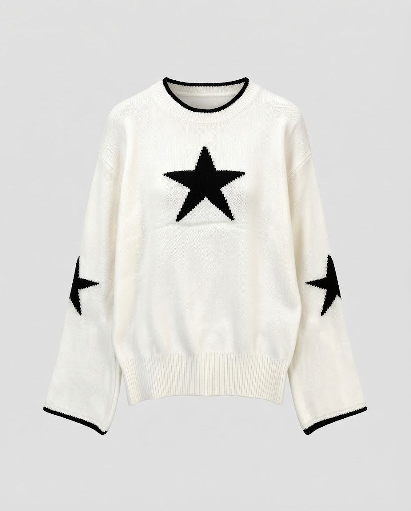 Damen Feinstrickpullover mit Stern‑Jacquard, überschnittener Schulter und elastischem Rippsaum Echo Archiv
