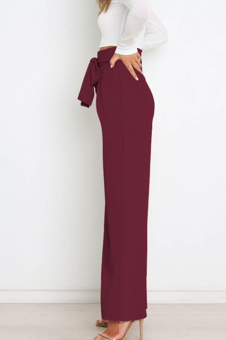 Hohe Taille Paperbag Hose mit Schleifendetail – Avélisse