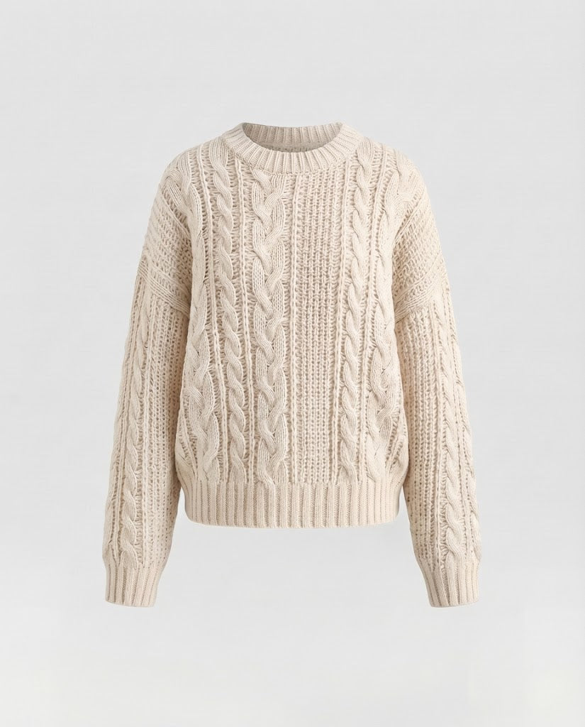 Damen Oversize Zopfmuster-Pullover mit grober Struktur und Rundhalsausschnitt Echo Archiv