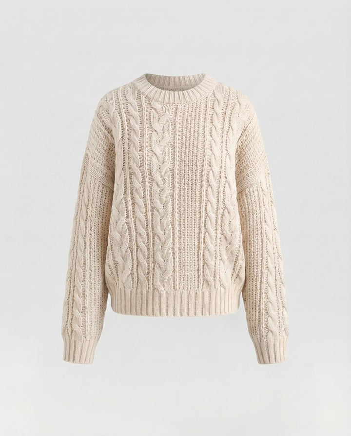 Damen Oversize Zopfmuster-Pullover mit grober Struktur und Rundhalsausschnitt Echo Archiv