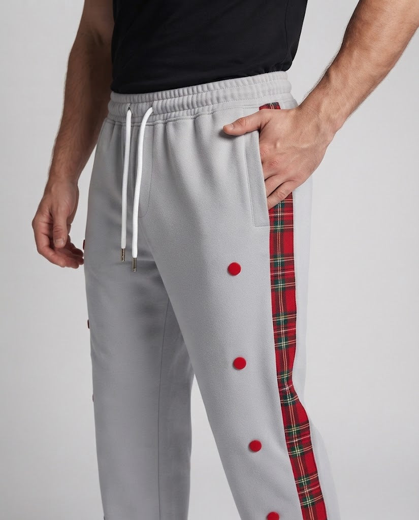 Herren Jogginghose mit Druckknopf-Seitenschlitz und Karo-Seitenstreifen Echo Archiv
