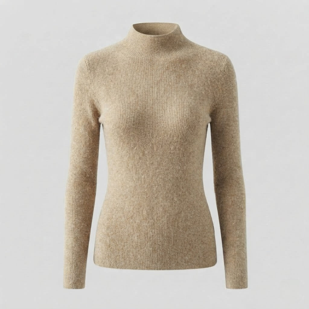 Damen Eleganter Slim-Fit Rollkragenpullover aus flauschigem Angora-Mix mit feiner Rippstruktur Echoarchiv