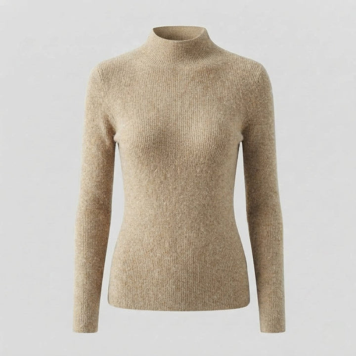 Damen Eleganter Slim-Fit Rollkragenpullover aus flauschigem Angora-Mix mit feiner Rippstruktur Echoarchiv