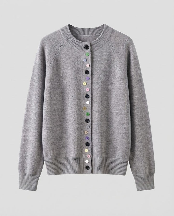 Damen Feinstrick-Cardigan mit bunter Knopfleiste und feinem Rippbund Echoarchiv
