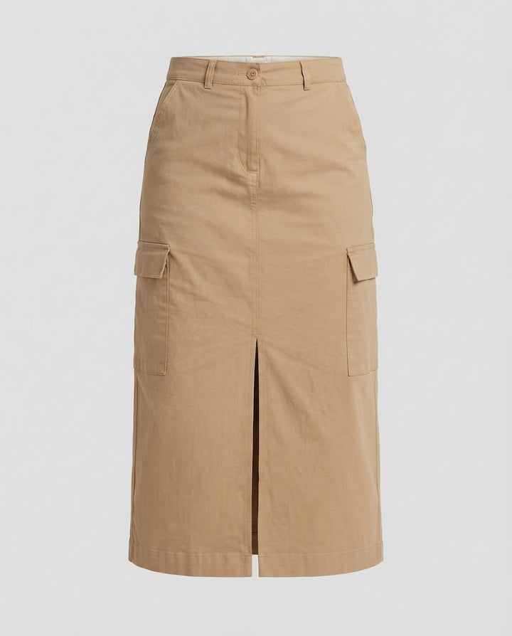 Damen Hochtaillierter Cargo‑Midirock mit Frontschlitz und Aufgesetzten Taschen Echo Archiv
