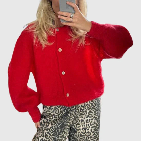 Damen Cardigan mit Rundhalsausschnitt und Knopfverschluss – Veloura
