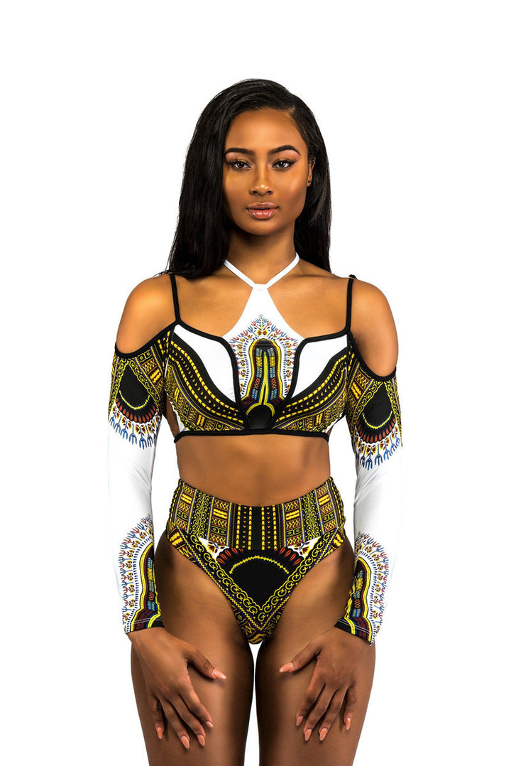 Damen Crop-Top Bikini mit langen Ärmeln und innovativem Muster Echo Archiv